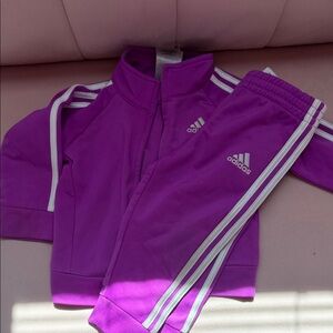 adidas Purple Girls Track Jacket and Pants with White Stripes